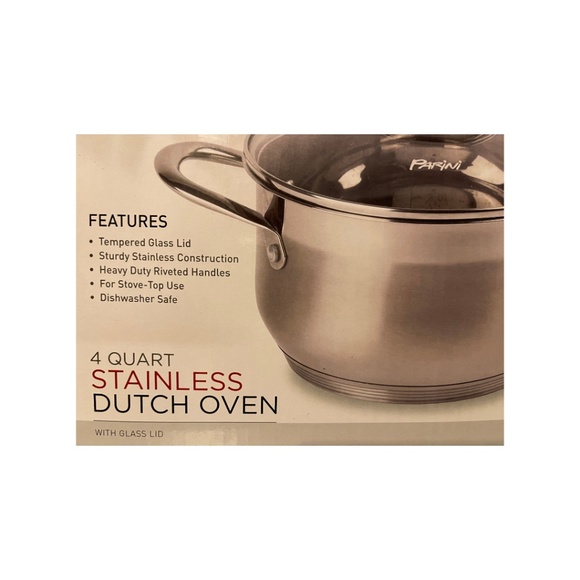 Parini 4 Quart 304 Stainless Steel Dutch Oven with Tempered Glass Lid-New in Box - Picture 3 of 7